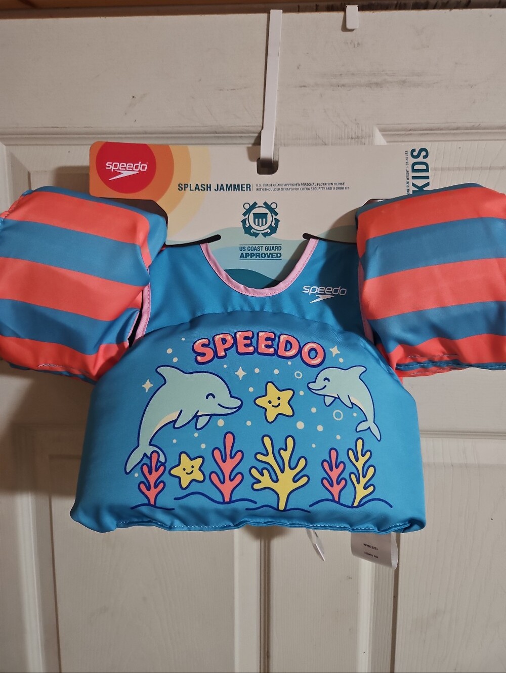 Speedo Splash Jammer Dolphriends Kids' Life Jacket: Teal/Pink: NEW: 33-55 LBS